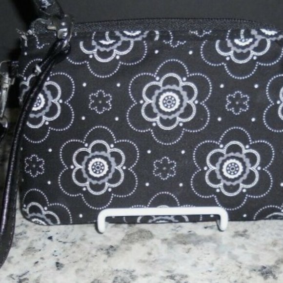Thirty-one Black White Floral Wallet Wristlet Removable Strap - Picture 2 of 7